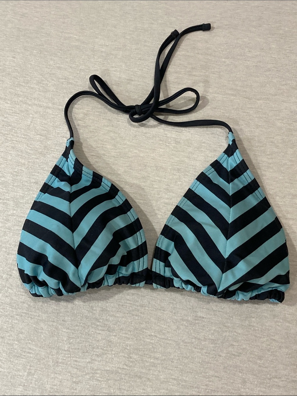 Mossimo Striped Turquoise & Black Triangle Bikini Top sz M